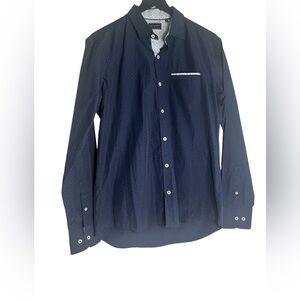 7 Diamonds Men’s Navy Print Ling Sleeve Button Front Size Medium